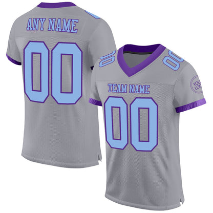 Custom Gray Light Blue-Purple Mesh Authentic Football Jersey - Sky-Custom