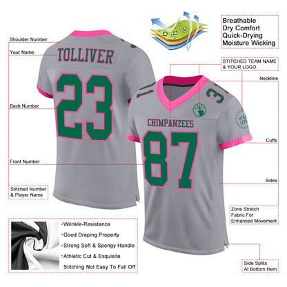 Custom Gray Kelly Green-Pink Mesh Authentic Football Jersey - Sky-Custom