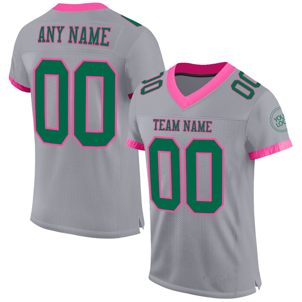 Custom Gray Kelly Green-Pink Mesh Authentic Football Jersey - Sky-Custom