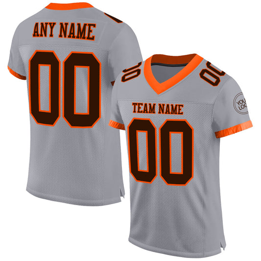 Custom Gray Brown-Orange Mesh Authentic Football Jersey - Sky-Custom