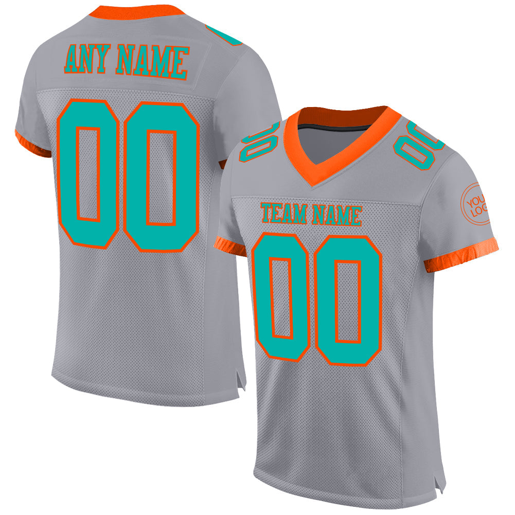 Custom Gray Aqua-Orange Mesh Authentic Football Jersey - Sky-Custom