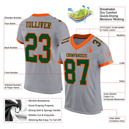 Custom Gray Green-Orange Mesh Authentic Football Jersey - Sky-Custom