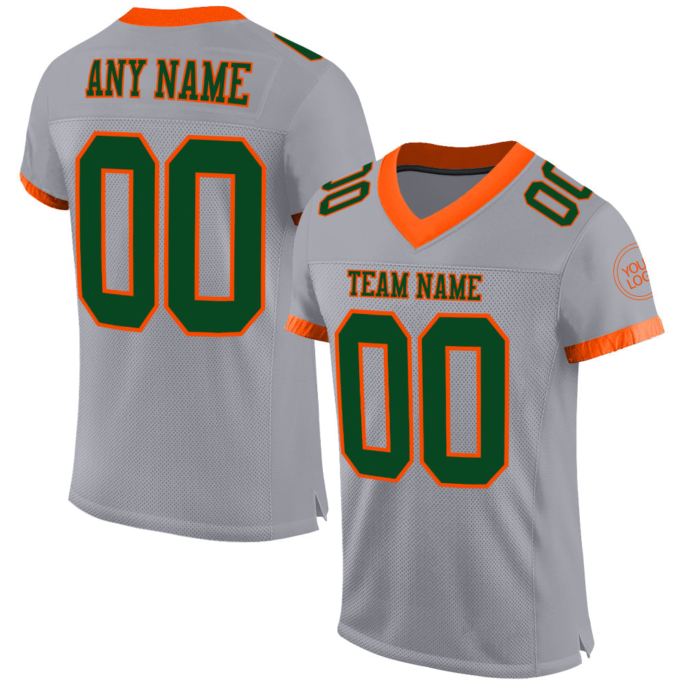 Custom Gray Green-Orange Mesh Authentic Football Jersey - Sky-Custom