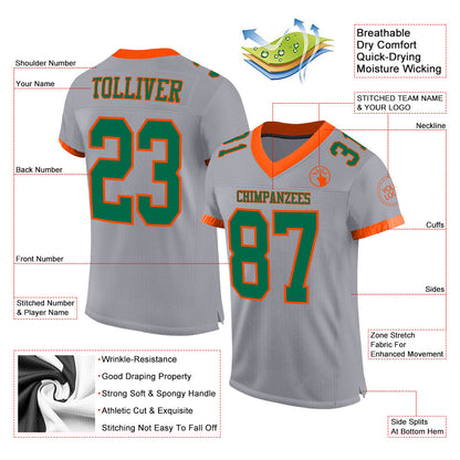 Custom Gray Kelly Green-Orange Mesh Authentic Football Jersey - Sky-Custom