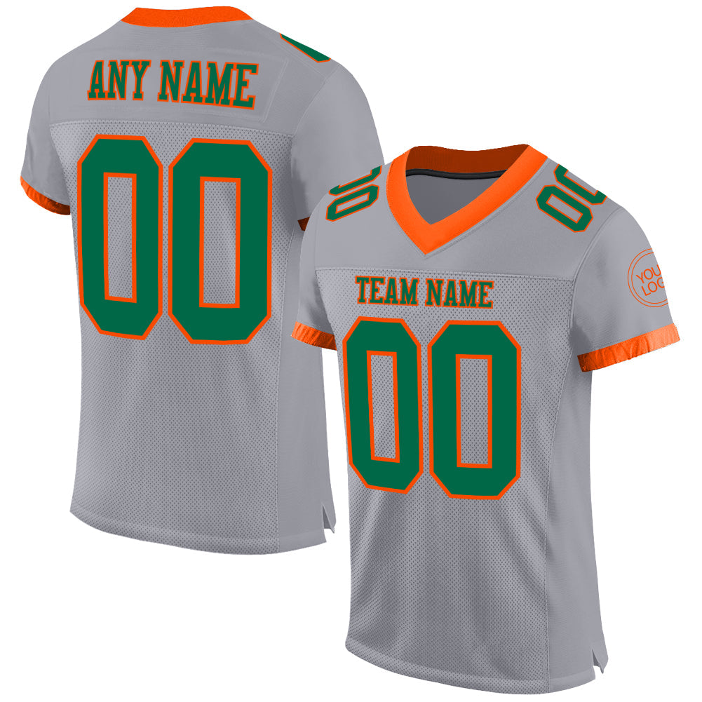 Custom Gray Kelly Green-Orange Mesh Authentic Football Jersey - Sky-Custom