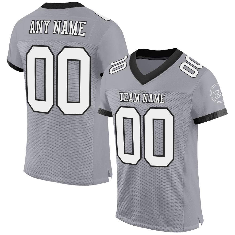 Custom Gray White-Black Mesh Authentic Football Jersey - Sky-Custom
