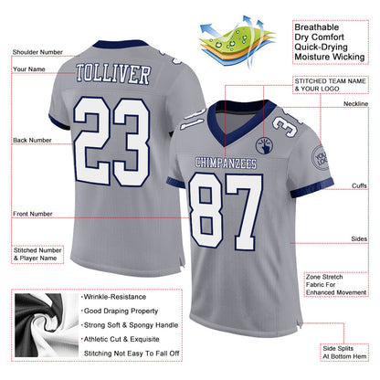 Custom Gray White-Navy Mesh Authentic Football Jersey - Sky-Custom