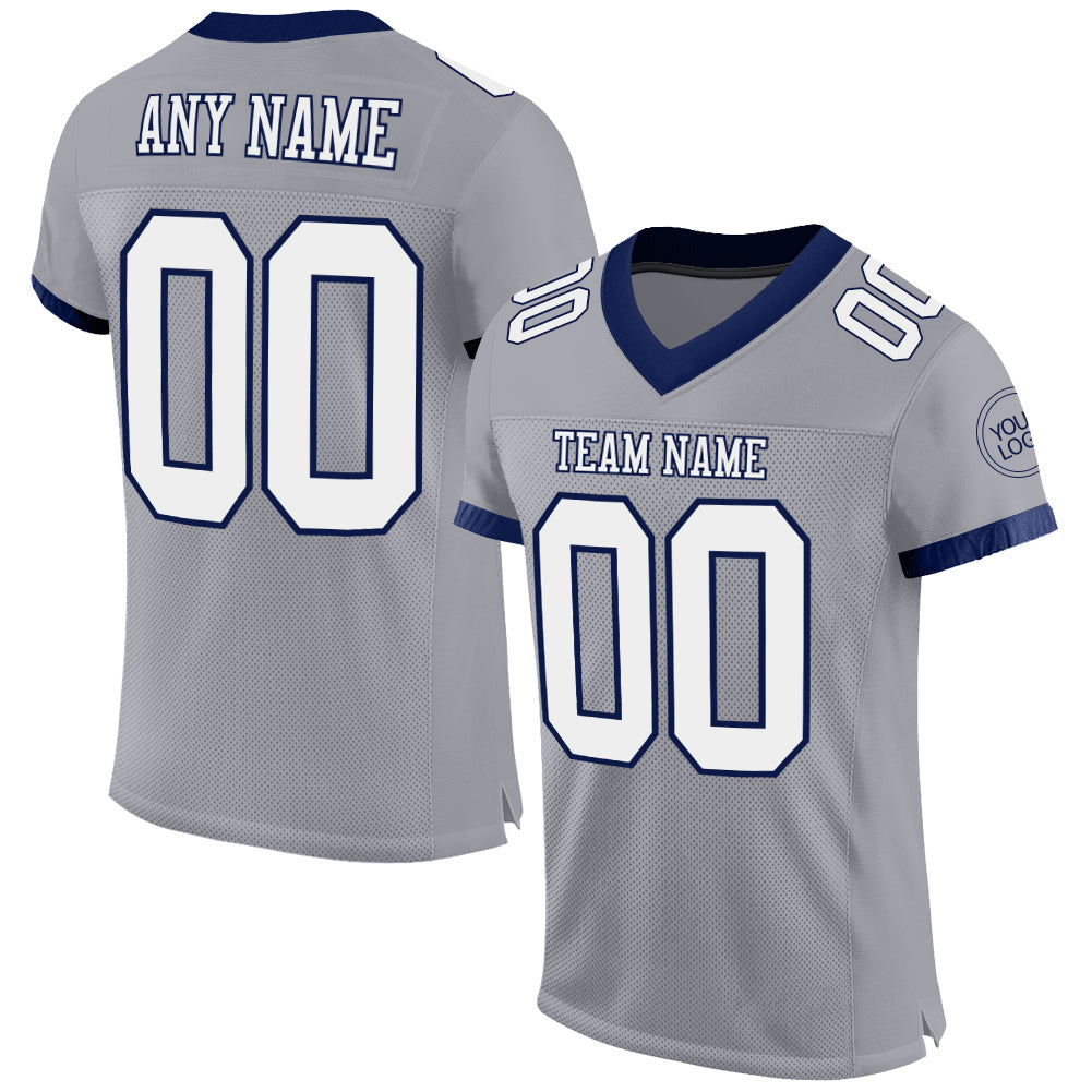 Custom Gray White-Navy Mesh Authentic Football Jersey - Sky-Custom