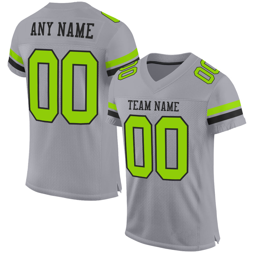 Custom Gray Neon Green-Black Mesh Authentic Football Jersey - Sky-Custom