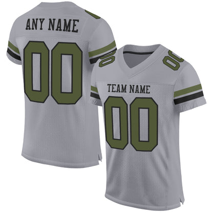 Custom Gray Olive-Black Mesh Authentic Football Jersey - Sky-Custom