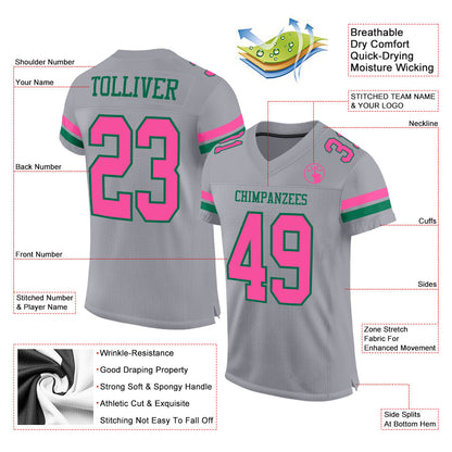 Custom Gray Pink-Kelly Green Mesh Authentic Football Jersey - Sky-Custom
