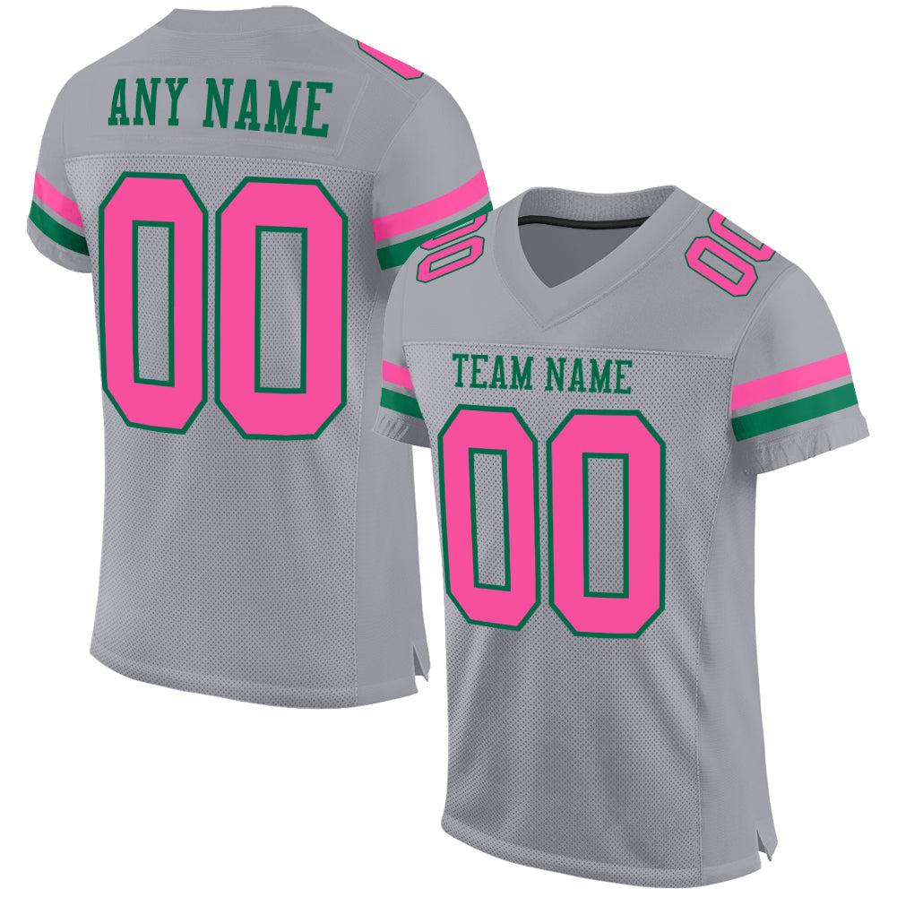 Custom Gray Pink-Kelly Green Mesh Authentic Football Jersey - Sky-Custom