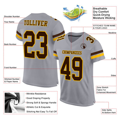 Custom Gray Brown-Gold Mesh Authentic Football Jersey - Sky-Custom