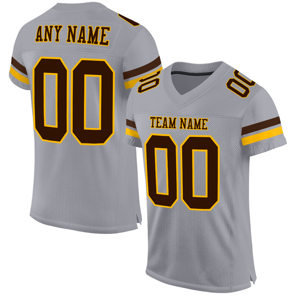 Custom Gray Brown-Gold Mesh Authentic Football Jersey - Sky-Custom