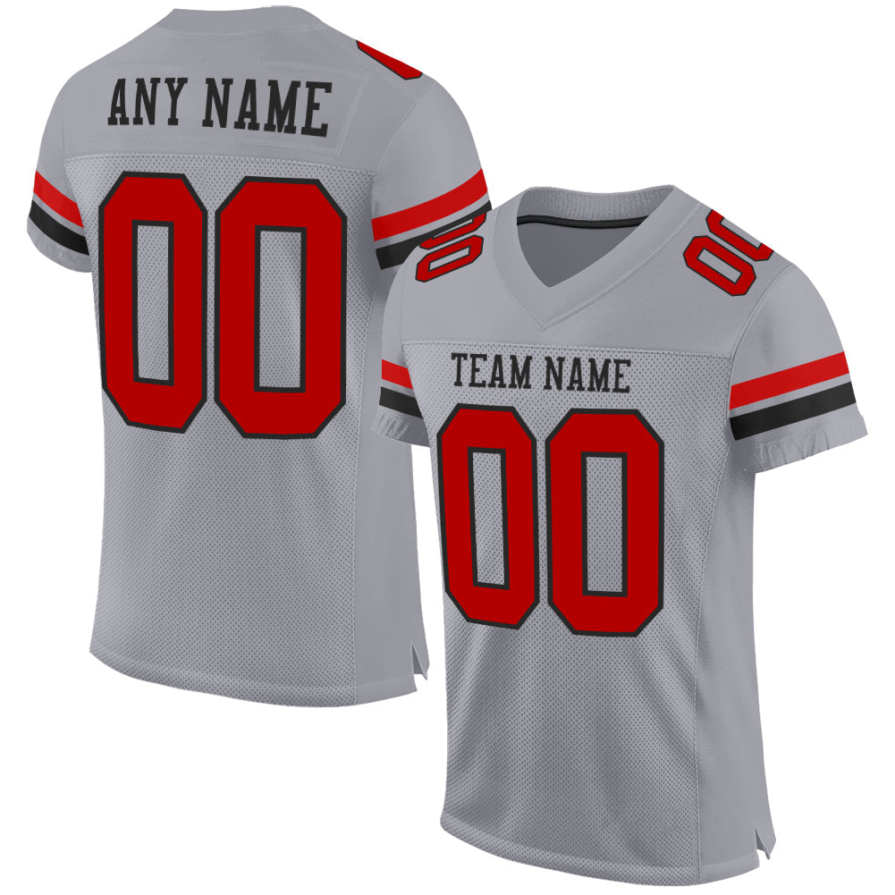 Custom Gray Red-Black Mesh Authentic Football Jersey - Sky-Custom