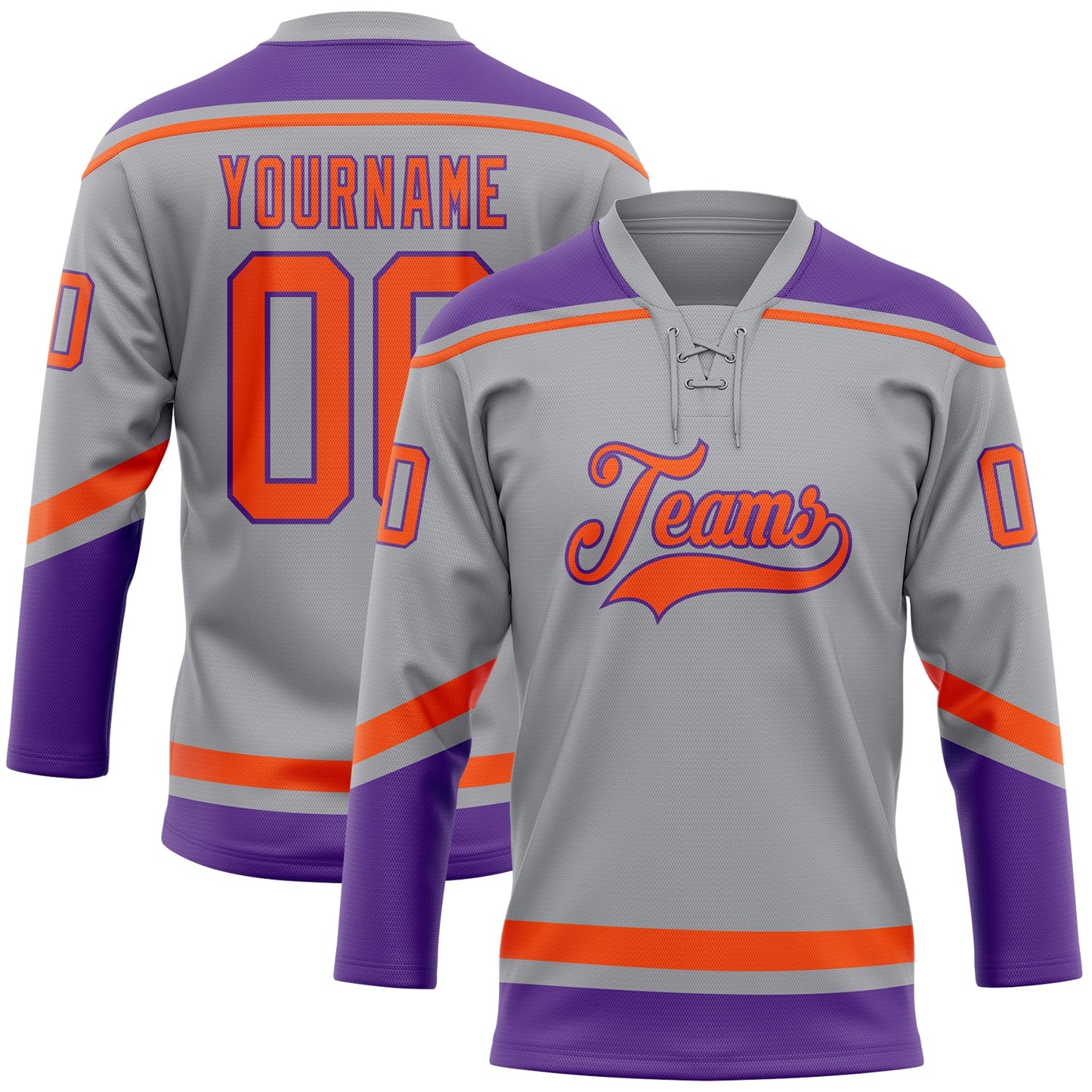 Custom Gray Orange-Purple Hockey Lace Neck Jersey - Sky-Custom