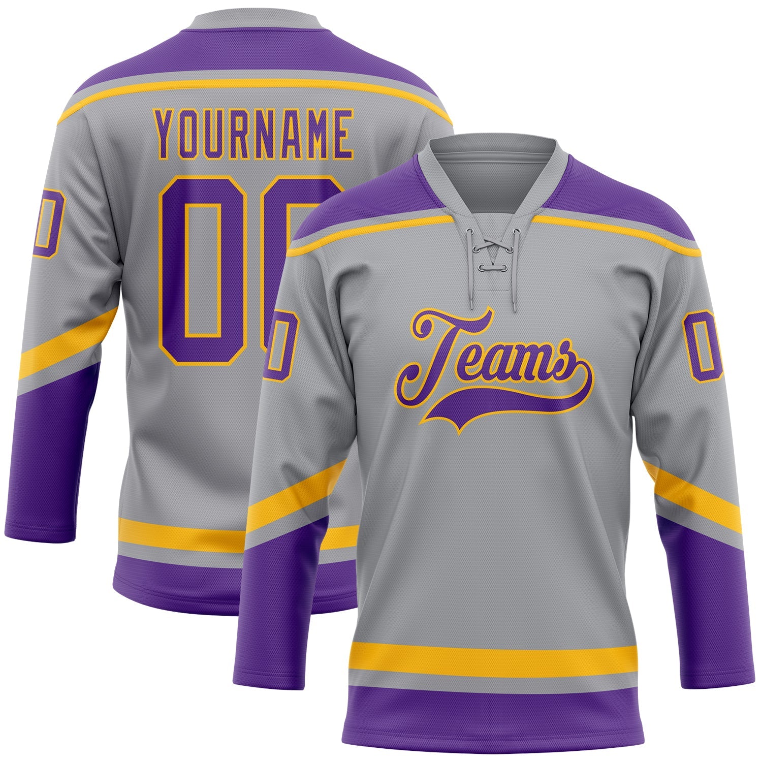 Custom Gray Purple-Gold Hockey Lace Neck Jersey - Sky-Custom