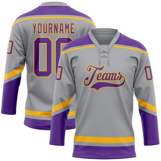 Custom Gray Purple-Gold Hockey Lace Neck Jersey - Sky-Custom