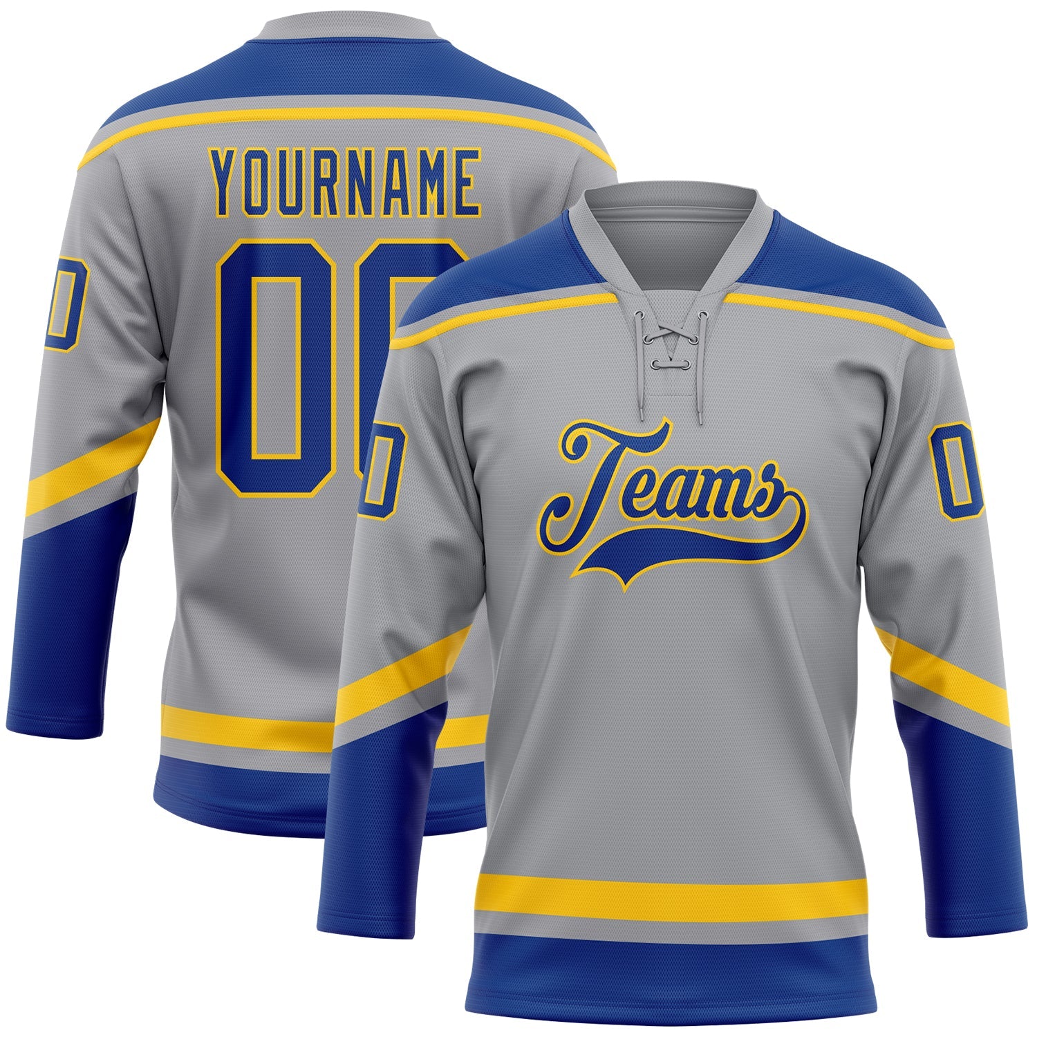 Custom Gray Royal-Yellow Hockey Lace Neck Jersey - Sky-Custom