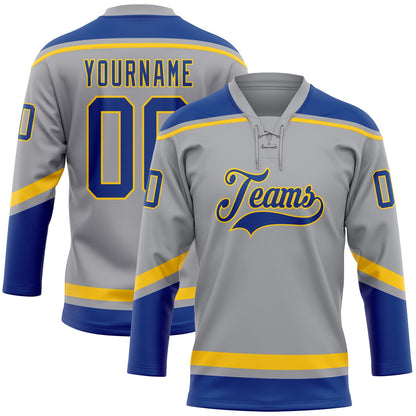 Custom Gray Royal-Yellow Hockey Lace Neck Jersey - Sky-Custom