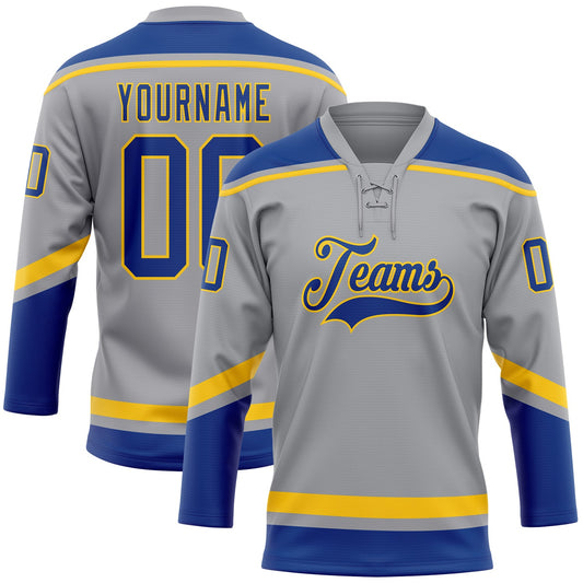 Custom Gray Royal-Yellow Hockey Lace Neck Jersey - Sky-Custom