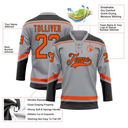Custom Gray Orange-Black Hockey Lace Neck Jersey - Sky-Custom