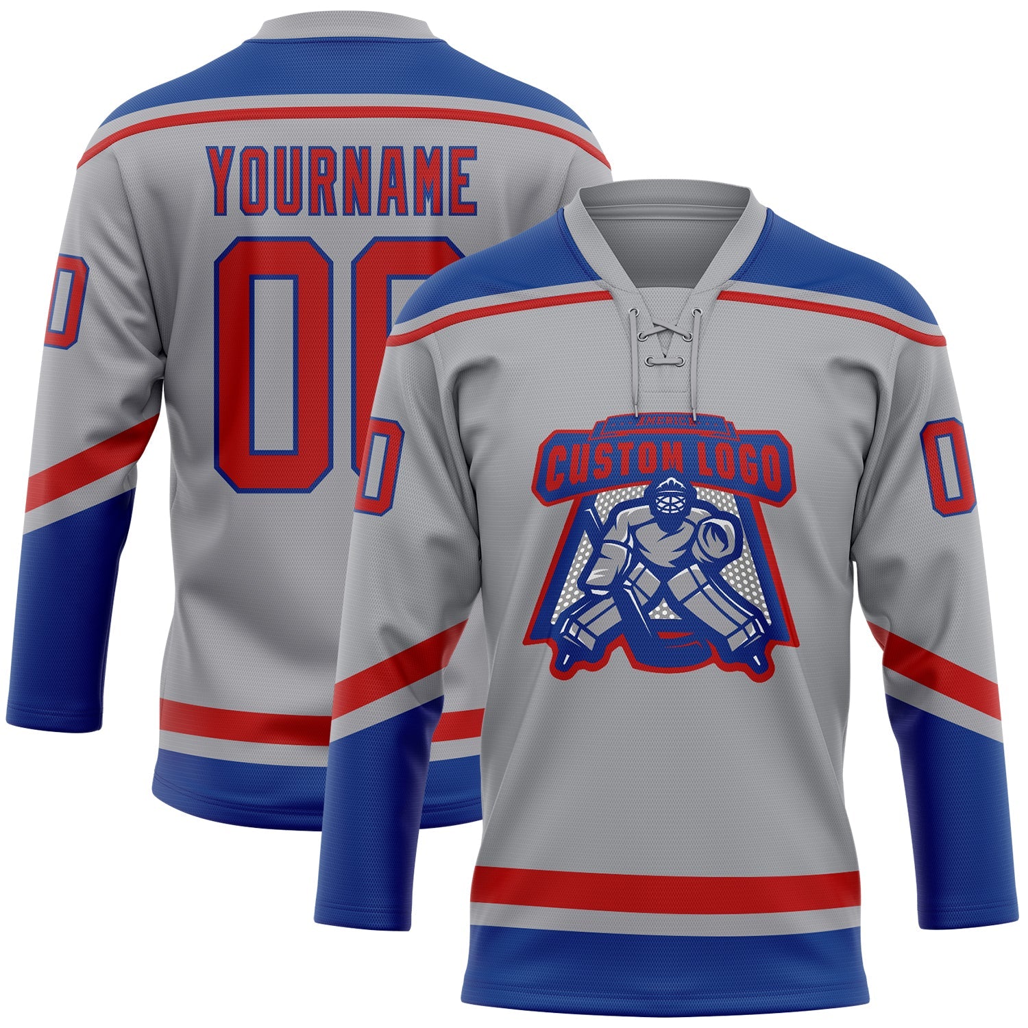 Custom Gray Red-Royal Hockey Lace Neck Jersey - Sky-Custom