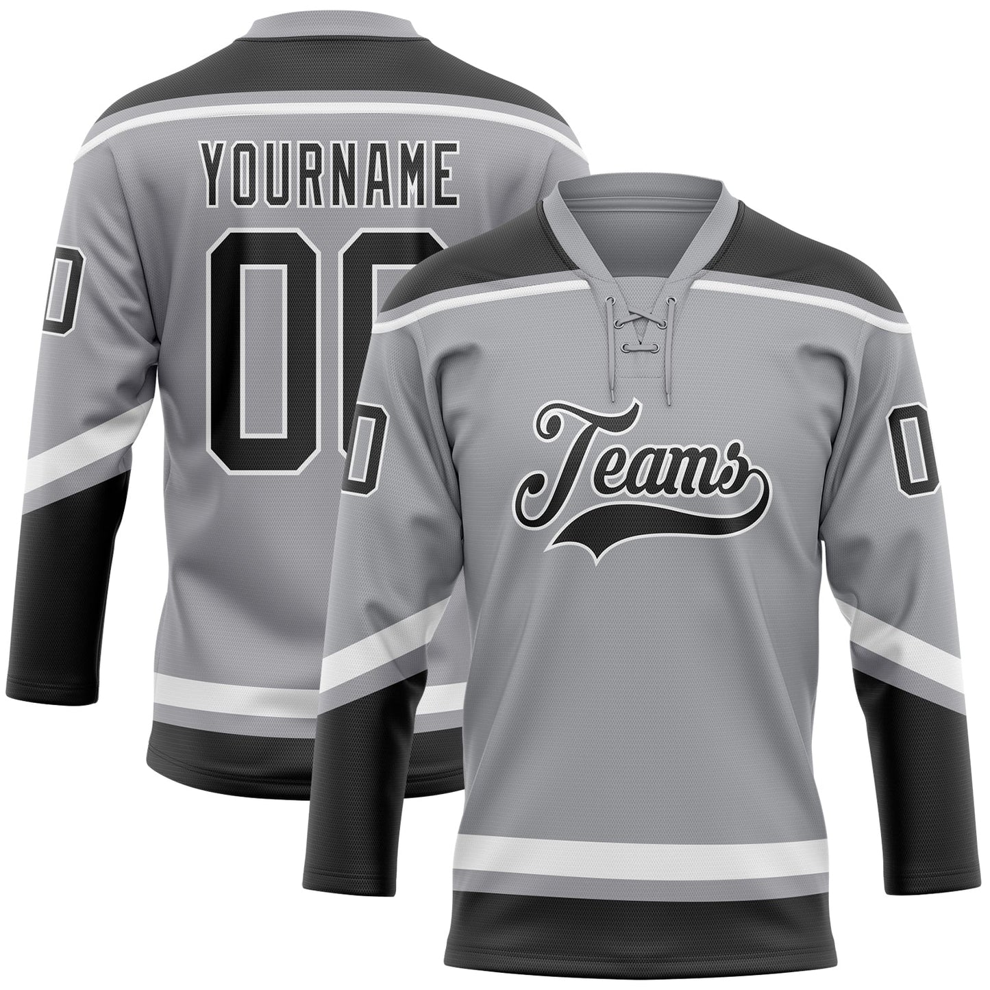 Custom Gray Black-White Hockey Lace Neck Jersey - Sky-Custom