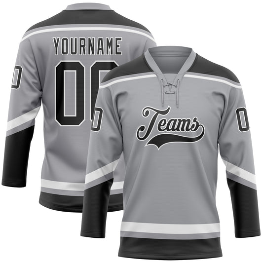 Custom Gray Black-White Hockey Lace Neck Jersey - Sky-Custom