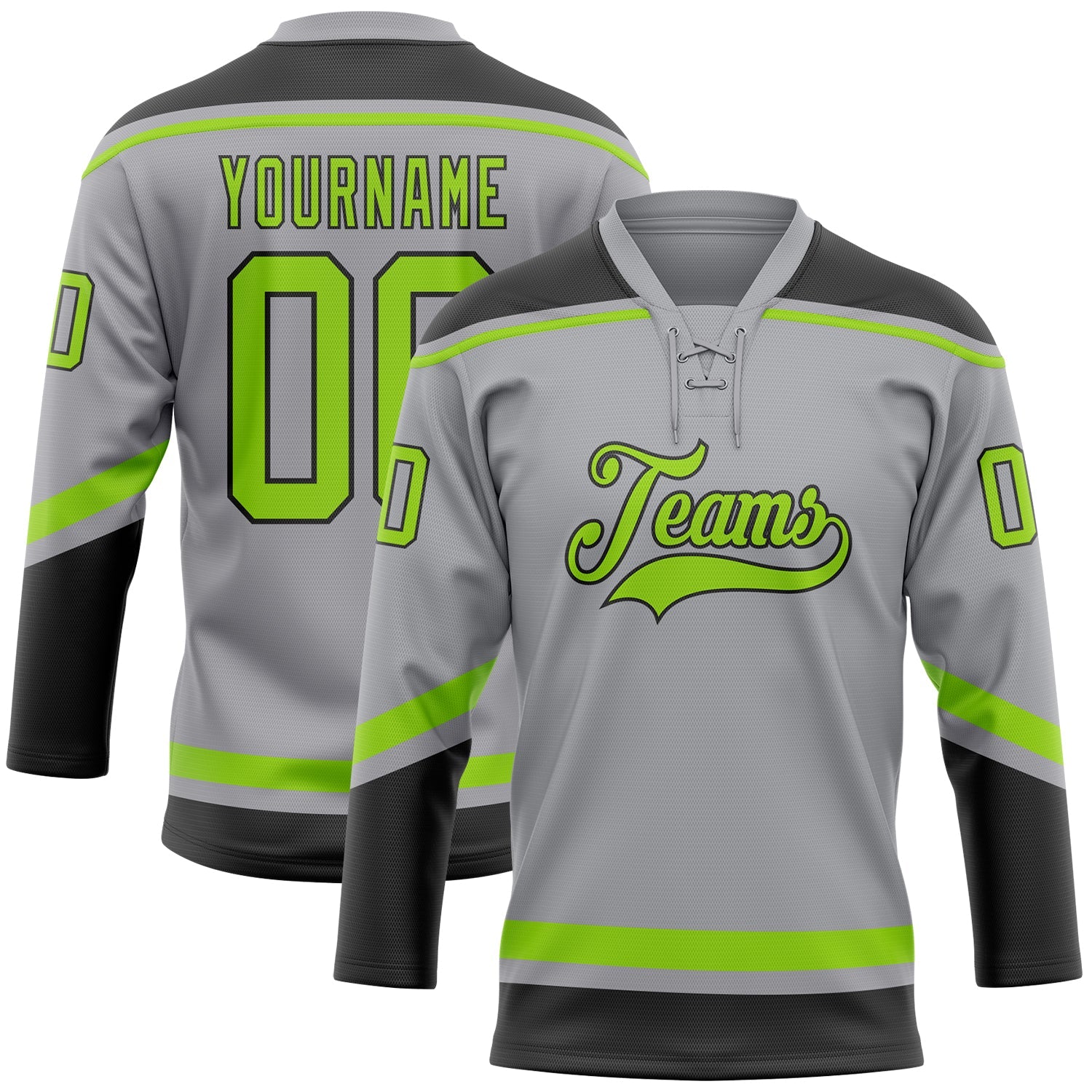 Custom Gray Neon Green-Black Hockey Lace Neck Jersey - Sky-Custom