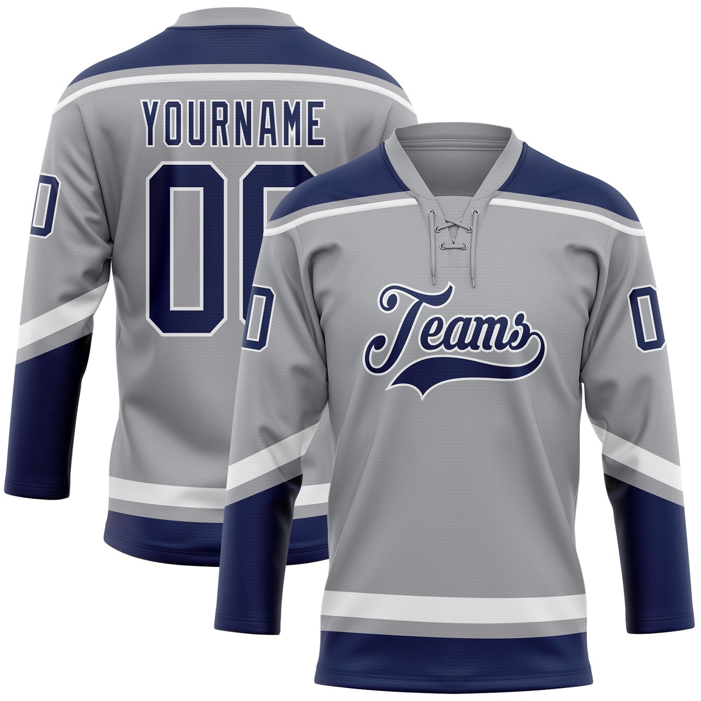 Custom Gray Navy-White Hockey Lace Neck Jersey - Sky-Custom
