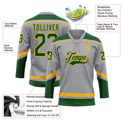 Custom Gray Green-Gold Hockey Lace Neck Jersey - Sky-Custom