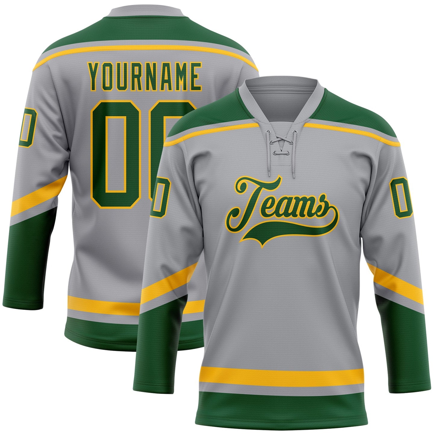 Custom Gray Green-Gold Hockey Lace Neck Jersey - Sky-Custom