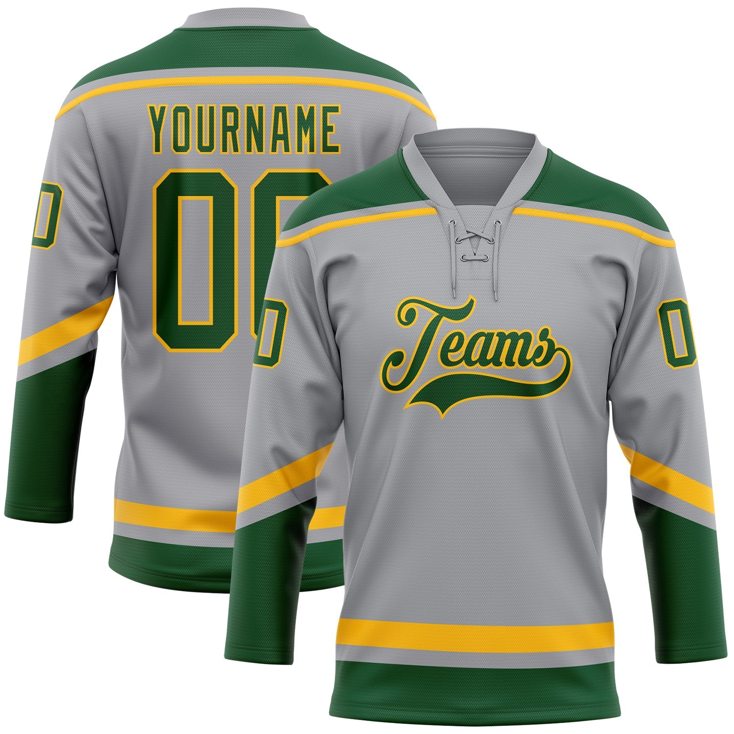 Custom Gray Green-Gold Hockey Lace Neck Jersey - Sky-Custom