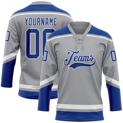 Custom Gray Royal-White Hockey Lace Neck Jersey - Sky-Custom