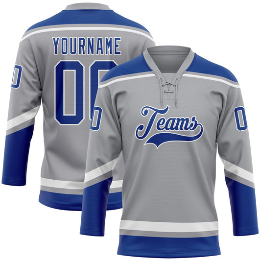 Custom Gray Royal-White Hockey Lace Neck Jersey - Sky-Custom