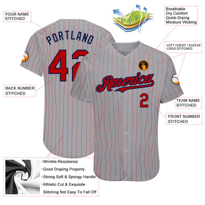 Custom Gray Red Pinstripe Navy Authentic Baseball Jersey - Sky-Custom