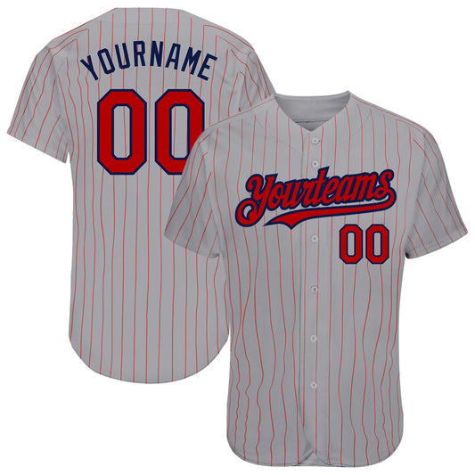 Custom Gray Red Pinstripe Navy Authentic Baseball Jersey - Sky-Custom