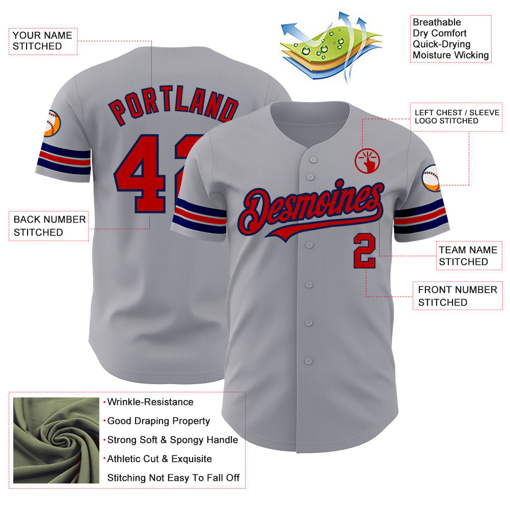 Custom Gray Red-Navy Authentic Baseball Jersey - Sky-Custom