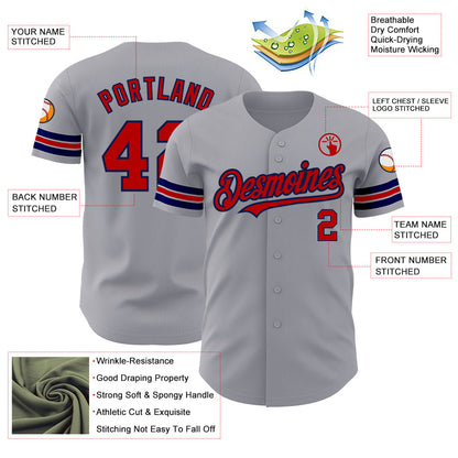 Custom Gray Red-Navy Authentic Baseball Jersey - Sky-Custom