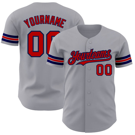 Custom Gray Red-Navy Authentic Baseball Jersey - Sky-Custom