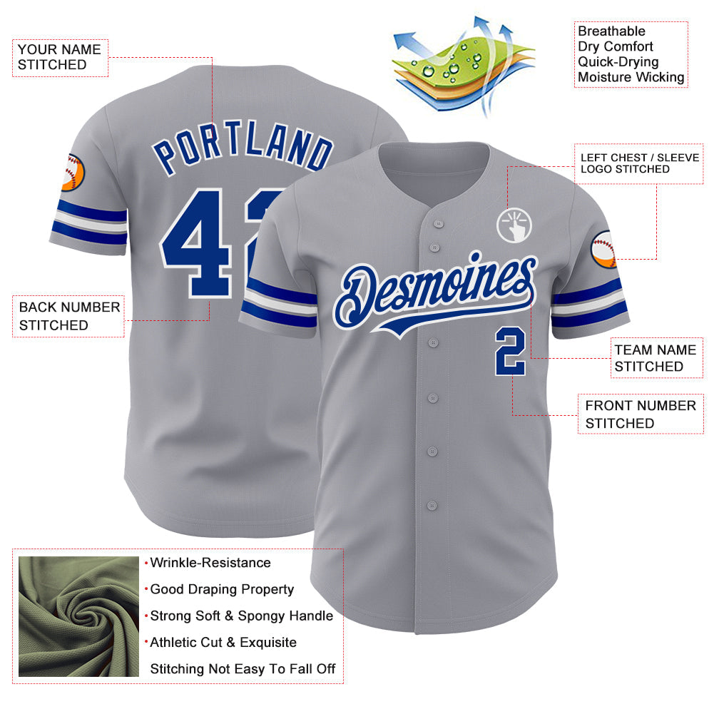 Custom Gray Royal-White Authentic Baseball Jersey - Sky-Custom