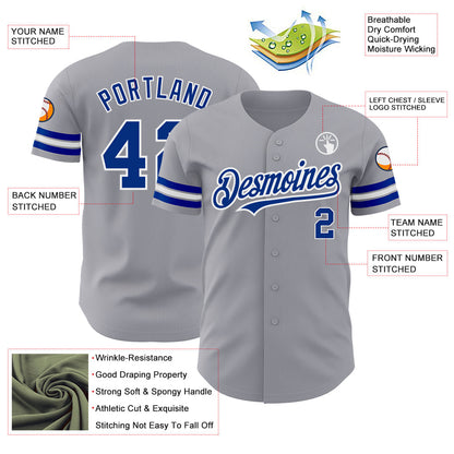 Custom Gray Royal-White Authentic Baseball Jersey - Sky-Custom
