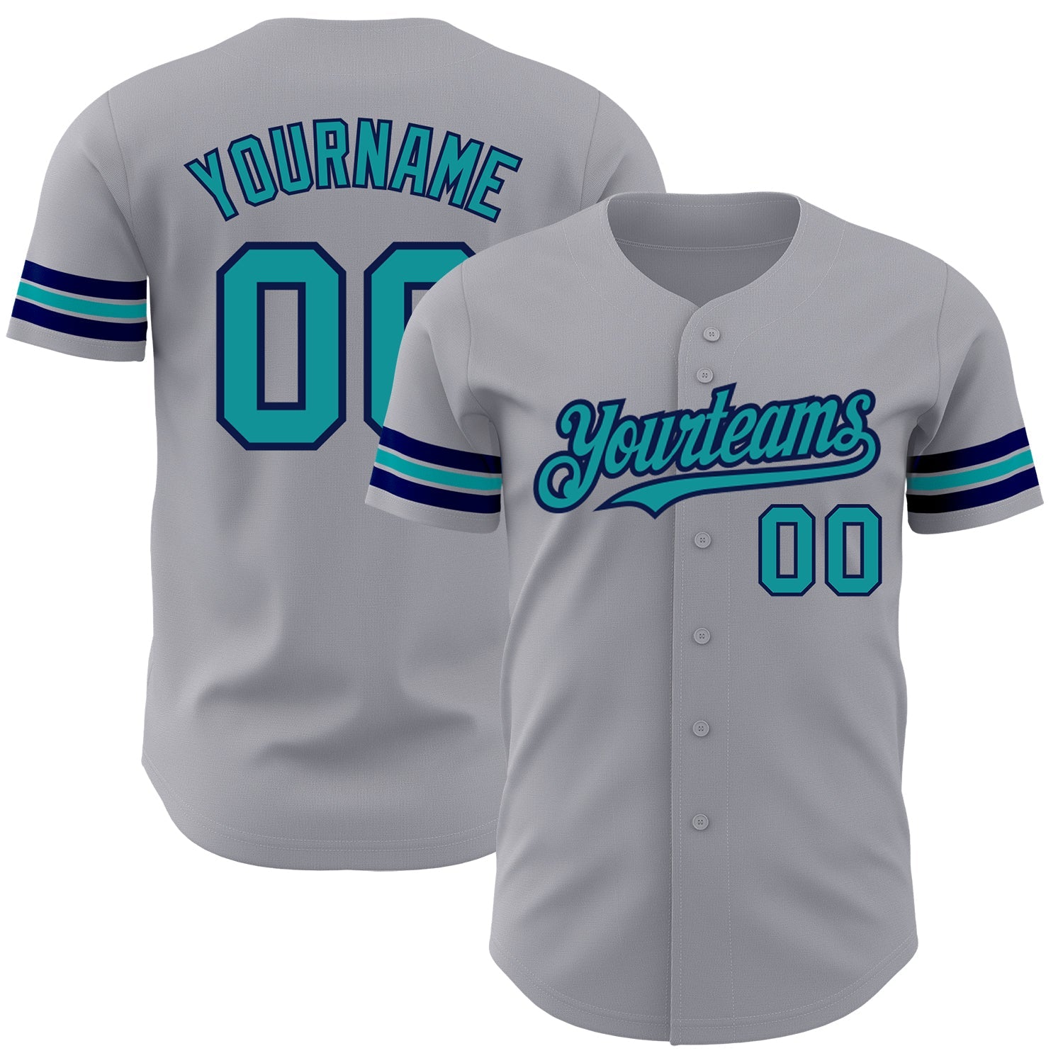 Custom Gray Teal-Navy Authentic Baseball Jersey - Sky-Custom