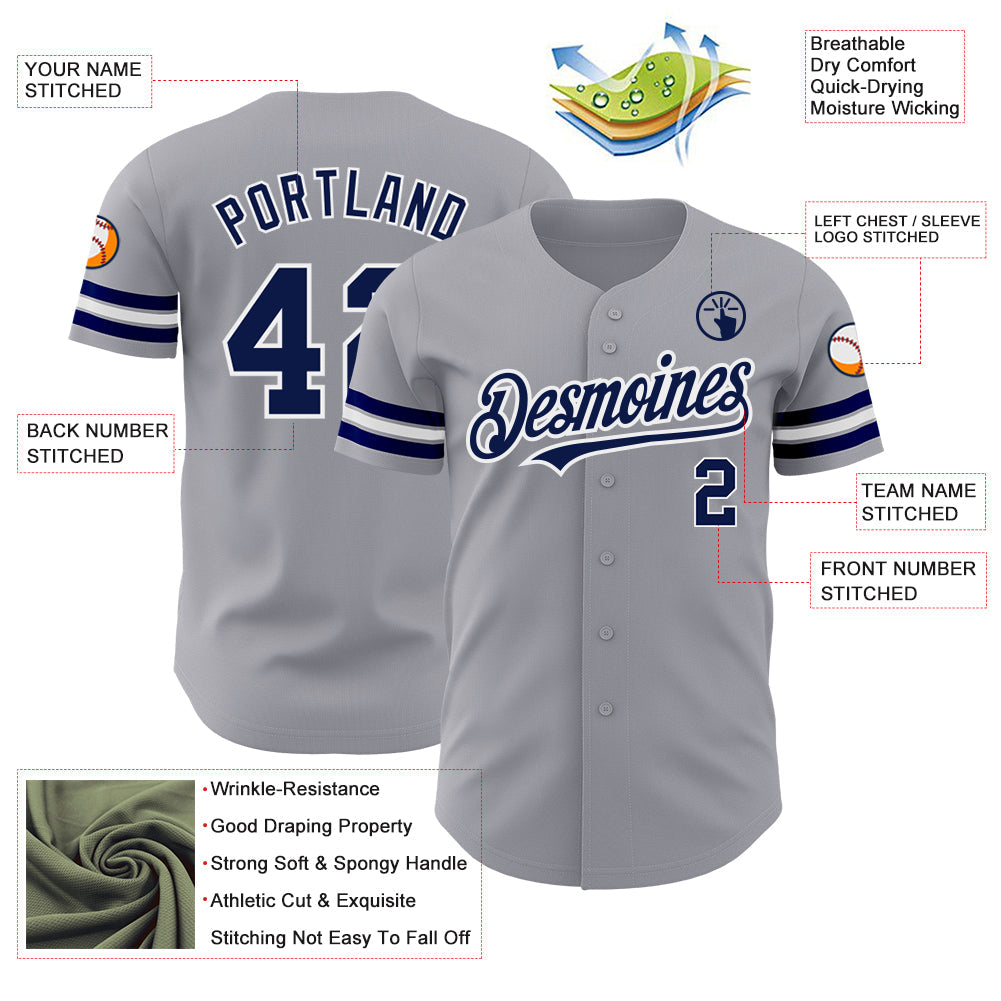 Custom Gray Navy-White Authentic Baseball Jersey - Sky-Custom