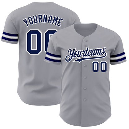 Custom Gray Navy-White Authentic Baseball Jersey - Sky-Custom