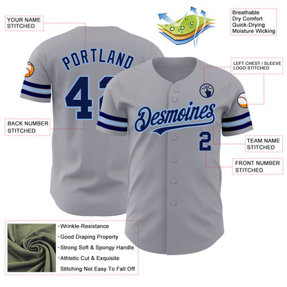 Custom Gray Navy-Light Blue Authentic Baseball Jersey - Sky-Custom