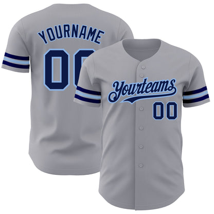 Custom Gray Navy-Light Blue Authentic Baseball Jersey - Sky-Custom