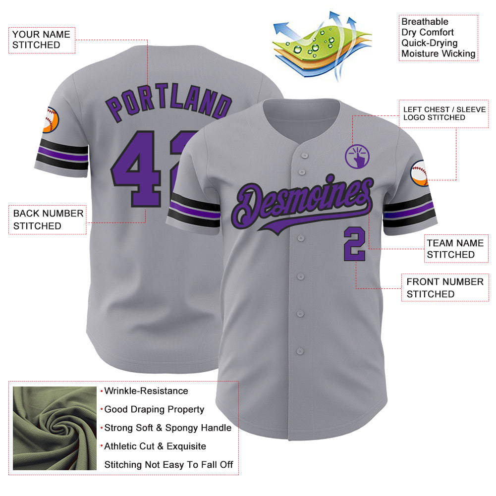 Custom Gray Purple-Black Authentic Baseball Jersey - Sky-Custom