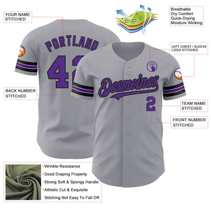 Custom Gray Purple-Black Authentic Baseball Jersey - Sky-Custom